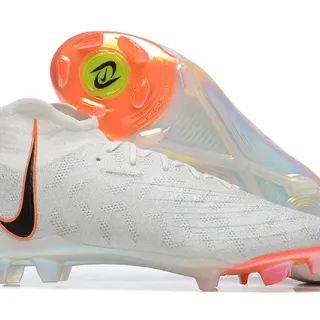 Nike White Orange High-Cut Flyknit Upper Asymmetric Lacing Firm-Ground Soccer Shoes