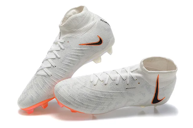Nike White Orange High-Cut Flyknit Upper Asymmetric Lacing Firm-Ground Soccer Shoes 2