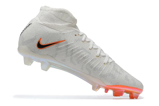 Nike White Orange High-Cut Flyknit Upper Asymmetric Lacing Firm-Ground Soccer Shoes 4