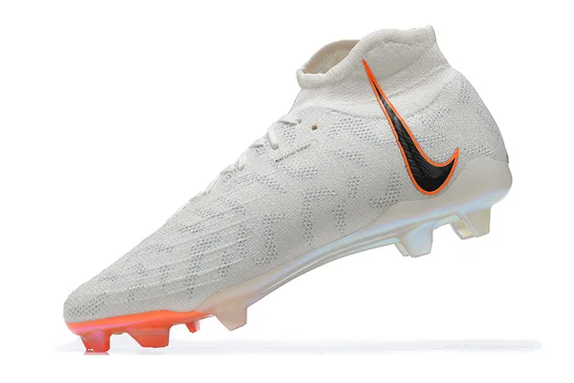 Nike White Orange High-Cut Flyknit Upper Asymmetric Lacing Firm-Ground Soccer Shoes 5