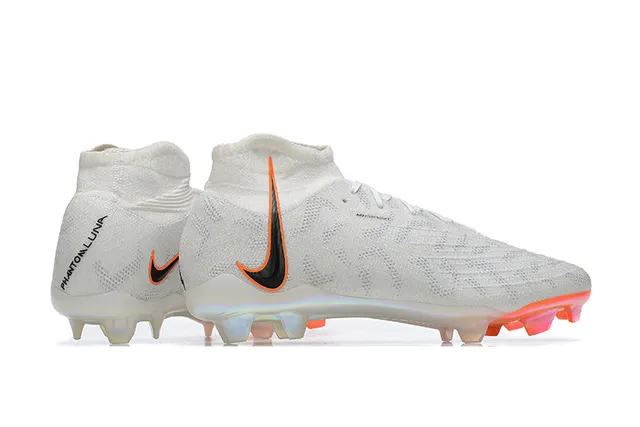 Nike White Orange High-Cut Flyknit Upper Asymmetric Lacing Firm-Ground Soccer Shoes 6
