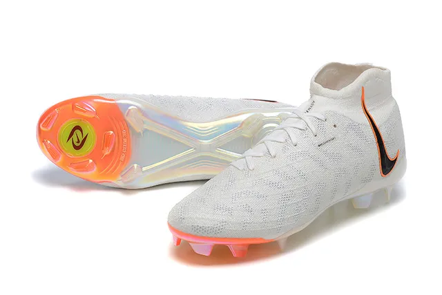 Nike White Orange High-Cut Flyknit Upper Asymmetric Lacing Firm-Ground Soccer Shoes 7