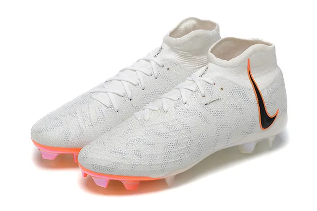 Nike White Orange High-Cut Flyknit Upper Asymmetric Lacing Firm-Ground Soccer Shoes 8