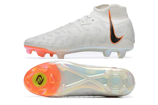 Nike White Orange High-Cut Flyknit Upper Asymmetric Lacing Firm-Ground Soccer Shoes 9