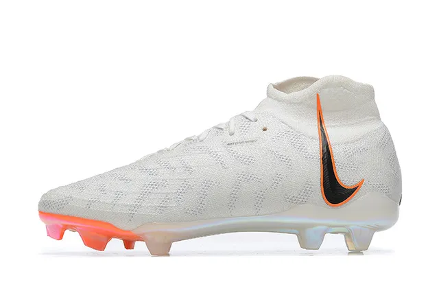 Nike White Orange High-Cut Flyknit Upper Asymmetric Lacing Firm-Ground Soccer Shoes 10