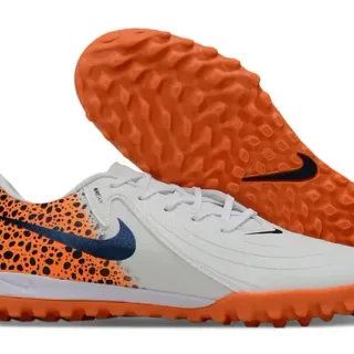 Nike White Orange Low-Cut Synthetic Upper Speckled Heel Panel Turf Soccer Shoes