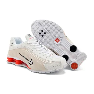 Nike White Orange Shox Column Cushioning Perforated Upper Lifestyle Sneakers