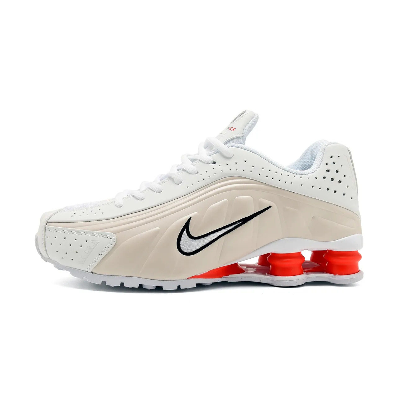 Nike White Orange Shox Column Cushioning Perforated Upper Lifestyle Sneakers 2