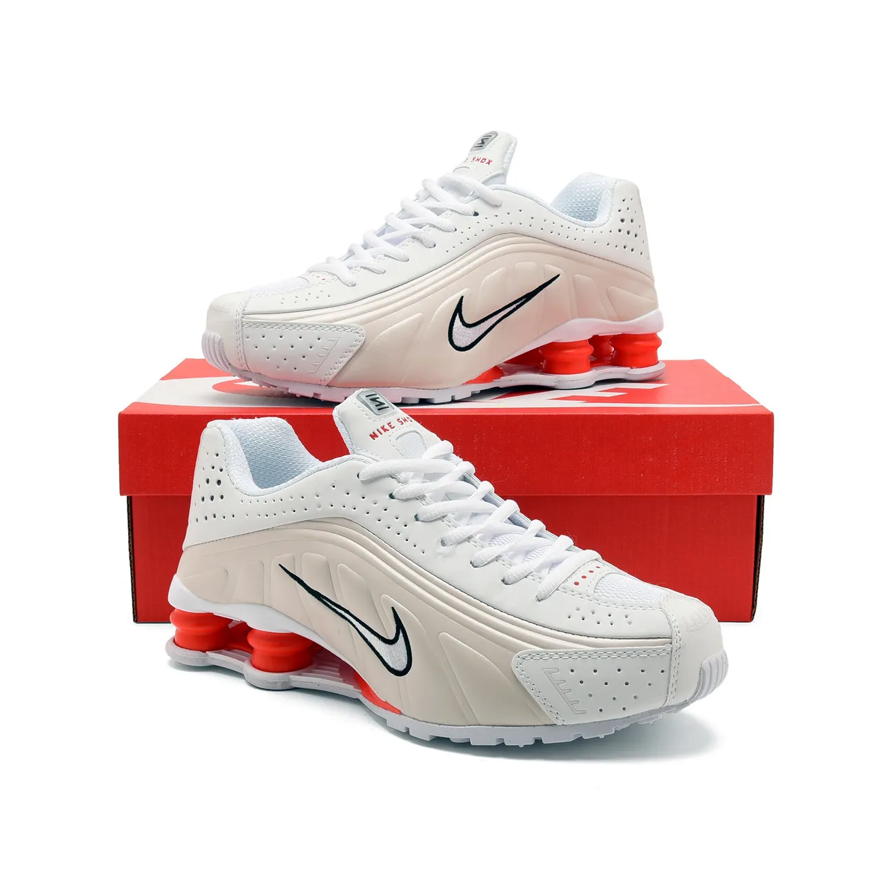 Nike White Orange Shox Column Cushioning Perforated Upper Lifestyle Sneakers 3