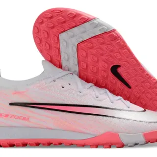 Nike Zapatillas de fútbol Turf con parte superior de punto blanco y rosa, detalles de rayas degradadas