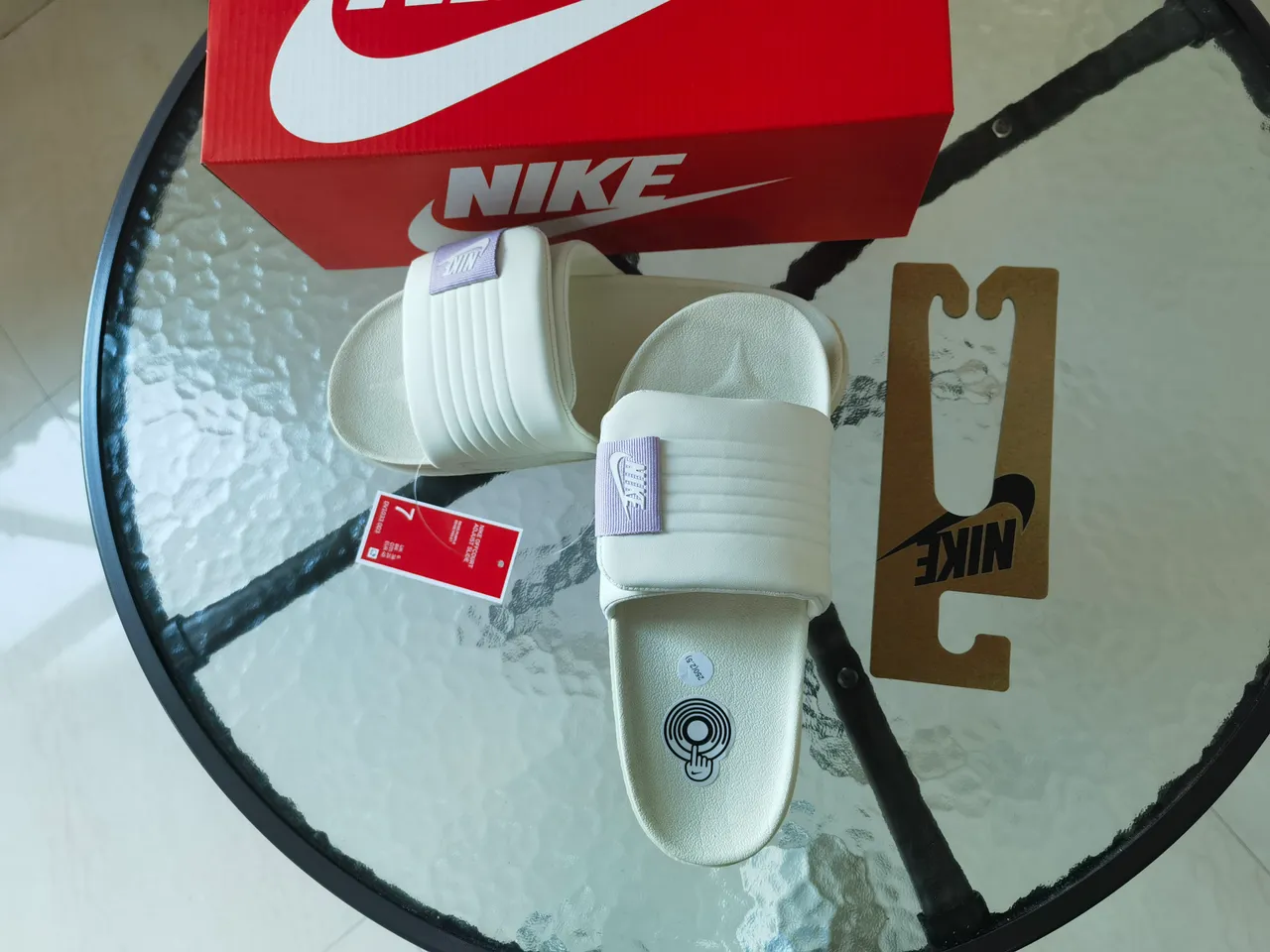 Nike White Purple Ribbed Strap Molded Footbed Slippers 3