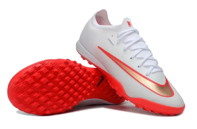 Nike Zapatos de Fútbol Blancos y Rojos Low-Cut Knit Upper para Turf 3