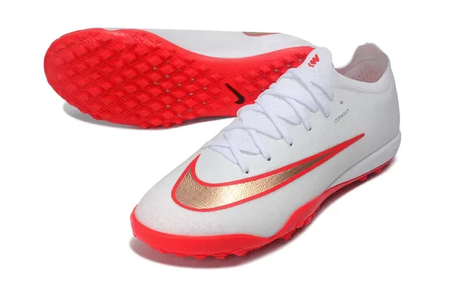 Nike Zapatos de Fútbol Blancos y Rojos Low-Cut Knit Upper para Turf 4