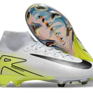 Nike White Yellow High-Cut Sock-Fit Collar Firm-Ground Soccer Shoes