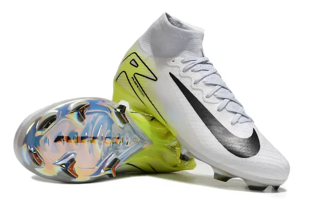 Nike chaussures de football blanc et jaune haute coupe col chaussette surface ferme 4