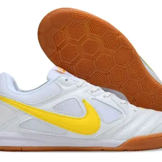 Nike White Yellow Low-Top Synthetic Leather And Mesh Upper Indoor Soccer Shoes