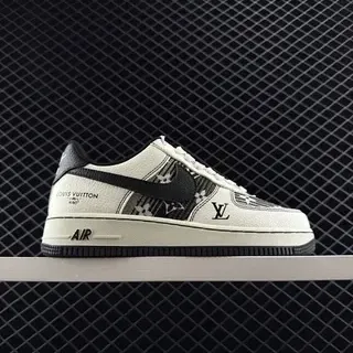 Nike x Louis Vuitton Air Force 1 सफेद काली मोनोग्राम-प्रिंट लाइफस्टाइल स्नीकर