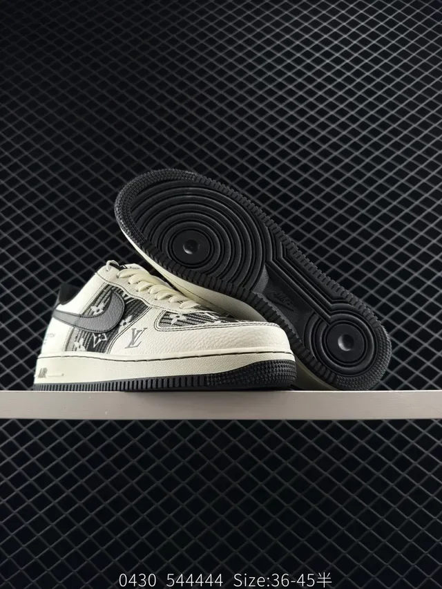 Nike x Louis Vuitton Air Force 1 White Black Monogram-Print Lifestyle Sneakers 2