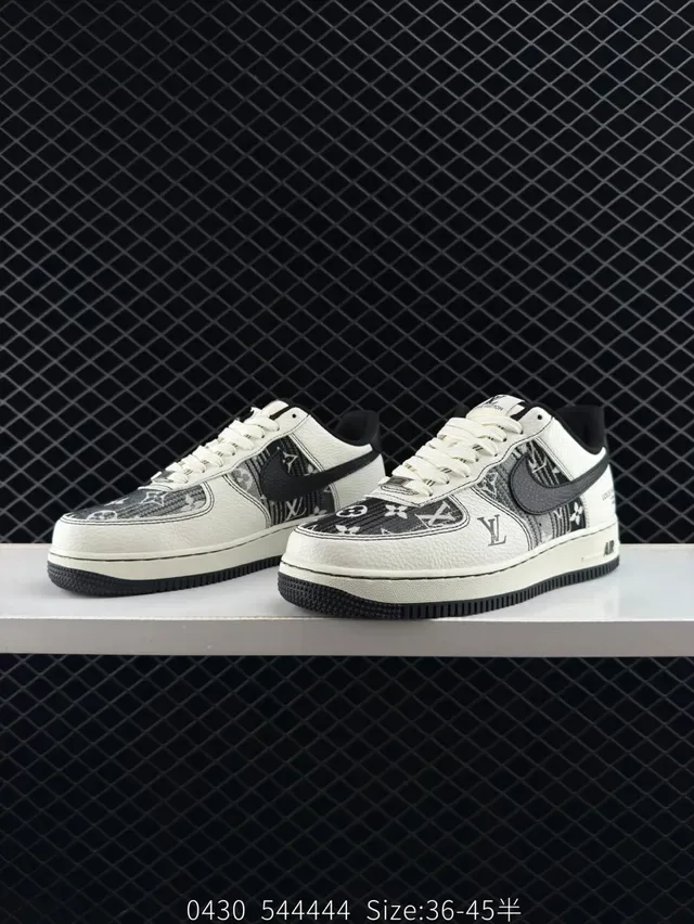 Nike x Louis Vuitton Air Force 1 White Black Monogram-Print Lifestyle Sneakers 3