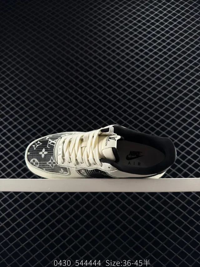 Nike x Louis Vuitton Air Force 1 White Black Monogram-Print Lifestyle Sneakers 5