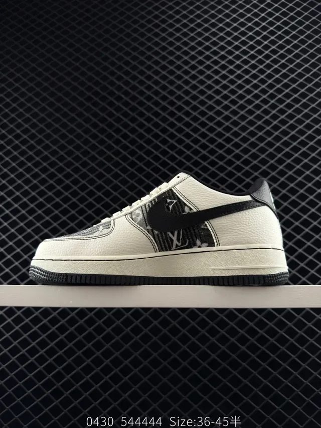 Nike x Louis Vuitton Air Force 1 White Black Monogram-Print Lifestyle Sneakers 6