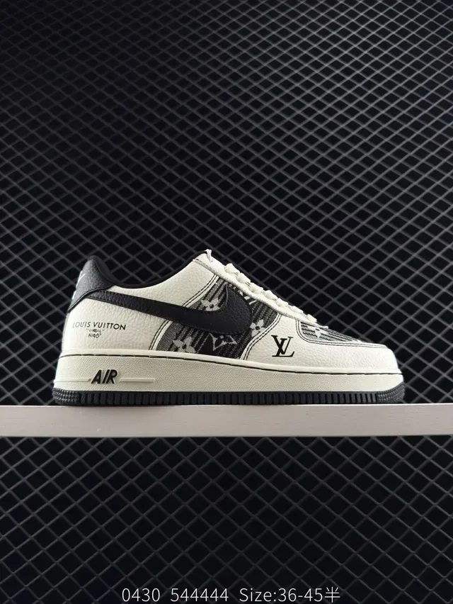Nike x Louis Vuitton Air Force 1 White Black Monogram-Print Lifestyle Sneakers 7