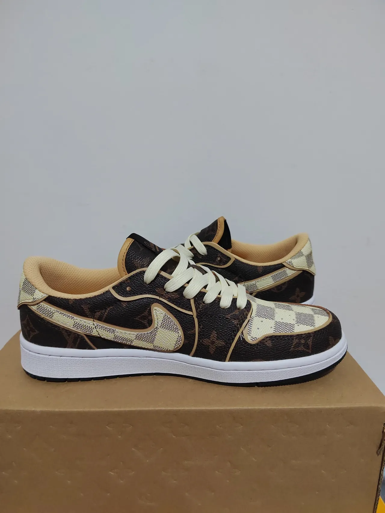 Nike x Louis Vuitton Air Jordan 1 Low Monogram Damier Lifestyle Sneakers 3