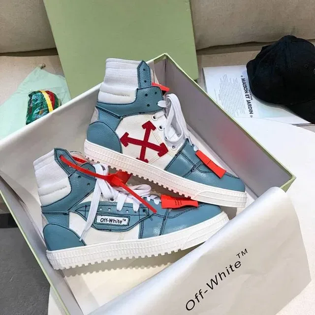 Off-White Air Jordan 1 أحذية رياضية أزرق عالية التصميم الصناعي نمط الحياة 2