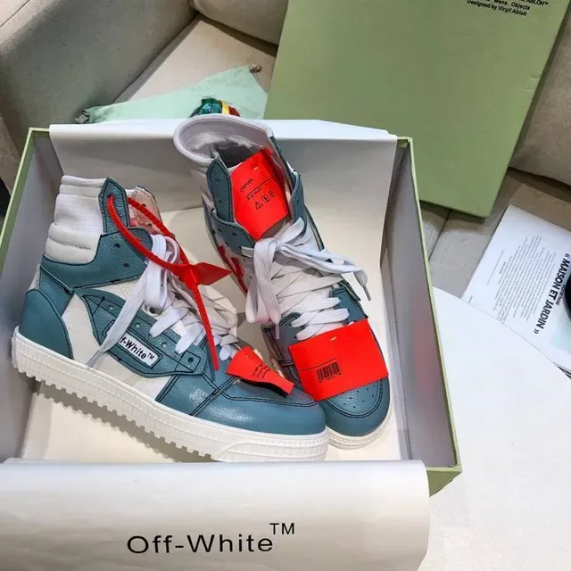 Off-White Air Jordan 1 أحذية رياضية أزرق عالية التصميم الصناعي نمط الحياة 4