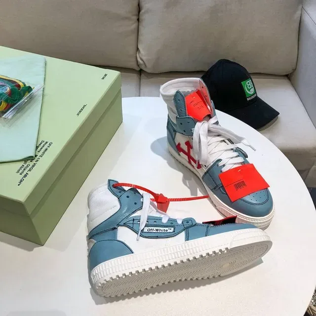Off-White Air Jordan 1 أحذية رياضية أزرق عالية التصميم الصناعي نمط الحياة 5