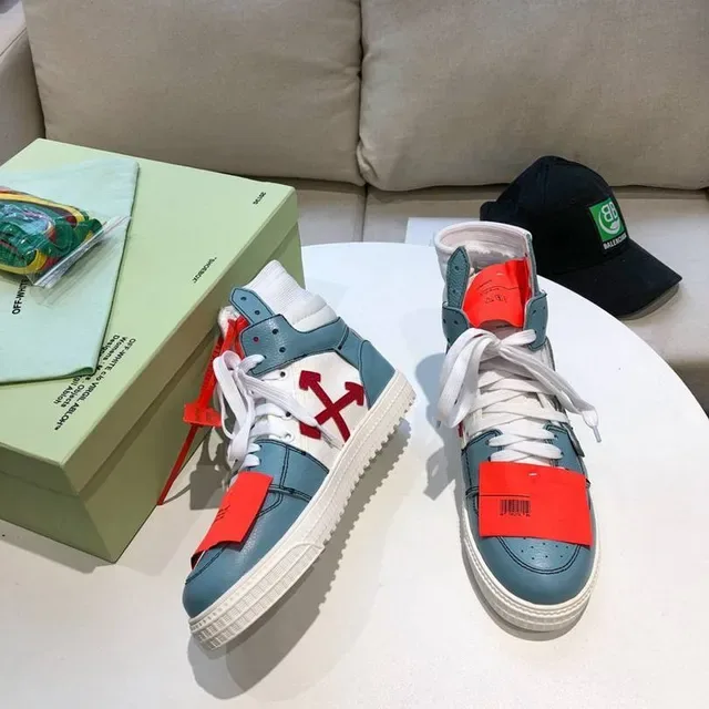 Off-White Air Jordan 1 أحذية رياضية أزرق عالية التصميم الصناعي نمط الحياة 6