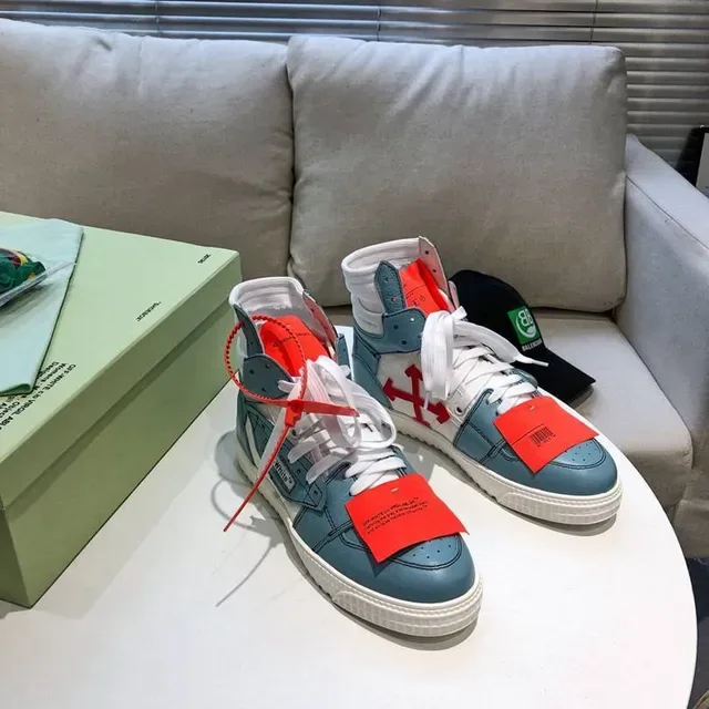 Off-White Air Jordan 1 أحذية رياضية أزرق عالية التصميم الصناعي نمط الحياة 8