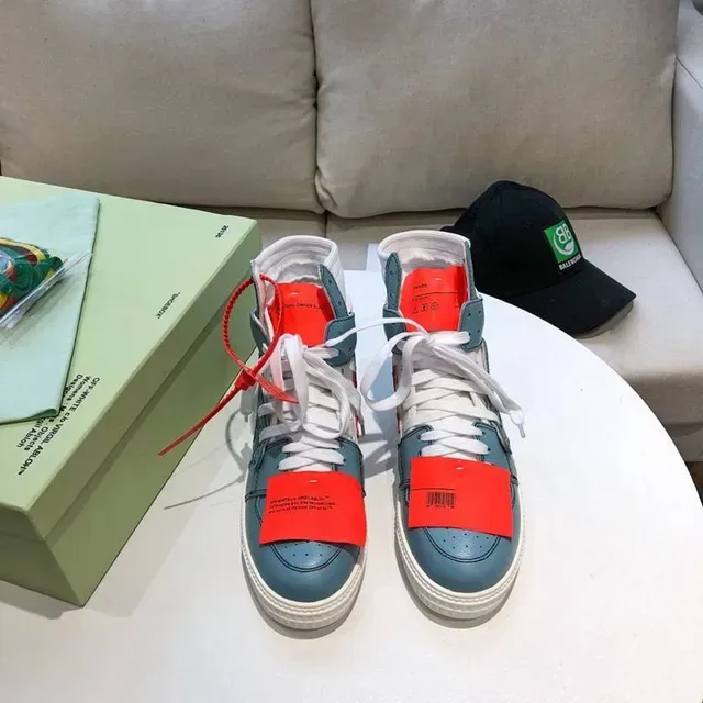 Off-White Air Jordan 1 أحذية رياضية أزرق عالية التصميم الصناعي نمط الحياة 9