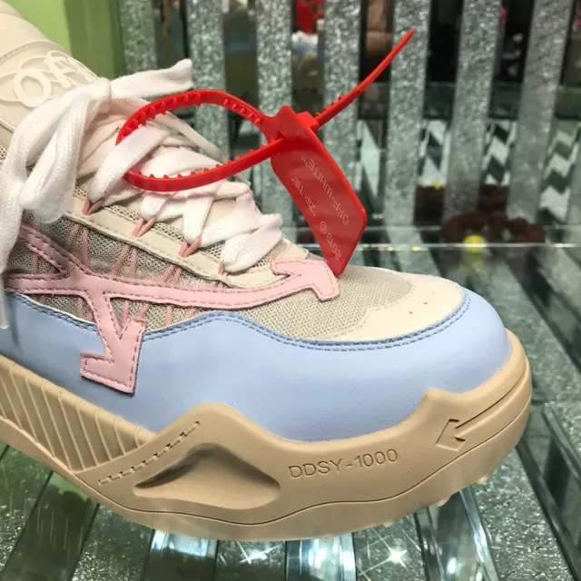 Off-White Beige Blue Industrial Runner Silhouette سكينرز سميكة بأعلى من الشبك متعدد الطبقات والنيوبرين 6
