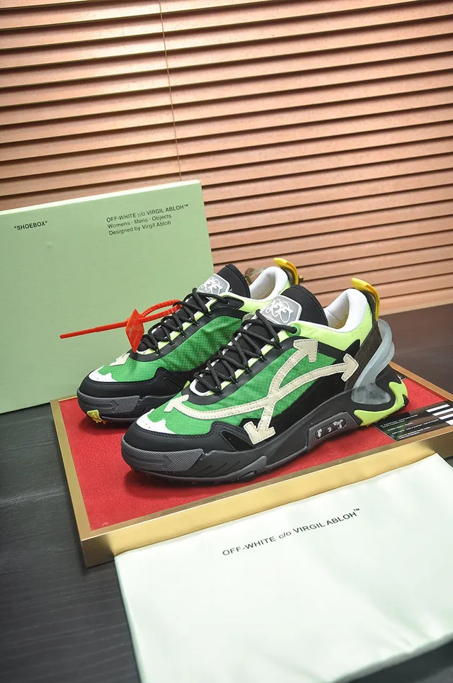Off-White أسود أخضر تصميم صناعي طبقات متعددة علوية حذاء رياضي كبير الحجم 2
