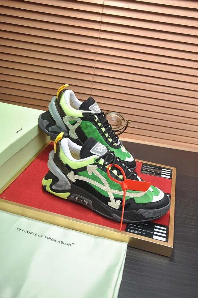Off-White أسود أخضر تصميم صناعي طبقات متعددة علوية حذاء رياضي كبير الحجم 6