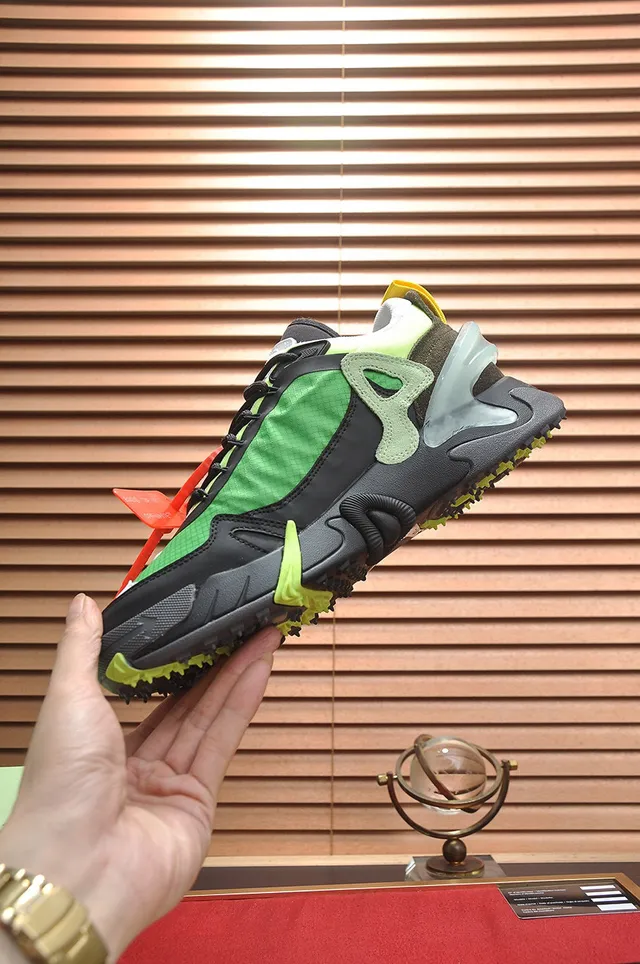 Off-White أسود أخضر تصميم صناعي طبقات متعددة علوية حذاء رياضي كبير الحجم 7