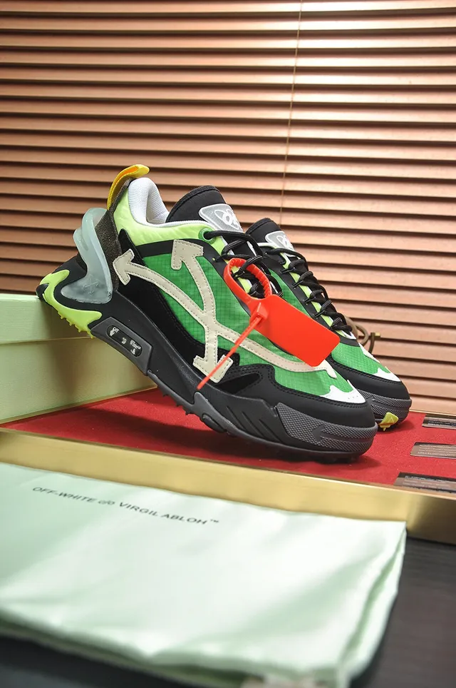 Off-White أسود أخضر تصميم صناعي طبقات متعددة علوية حذاء رياضي كبير الحجم 8