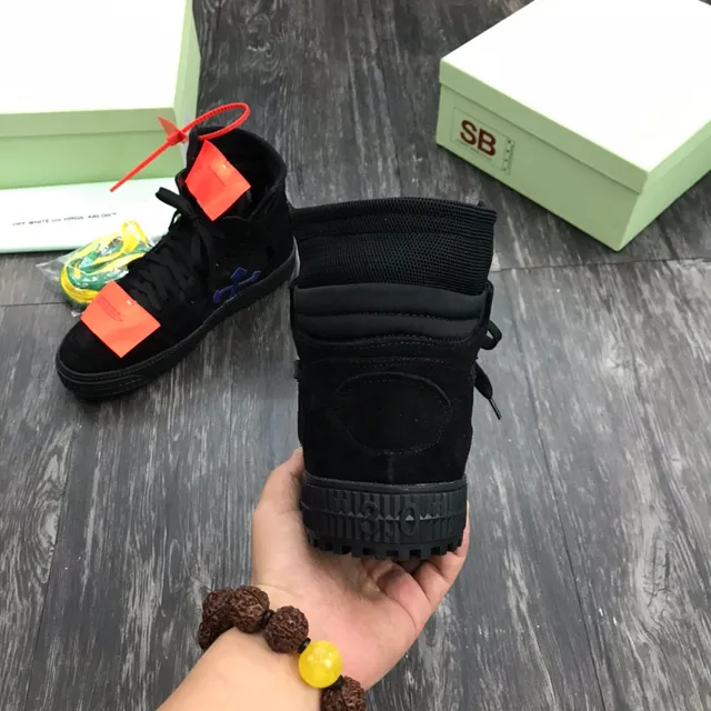 Off-White Noir Orange Haut Imitation daim Tige Style de Vie Sneakers 4