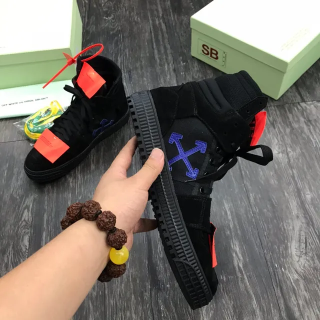 Off-White Noir Orange Haut Imitation daim Tige Style de Vie Sneakers 7