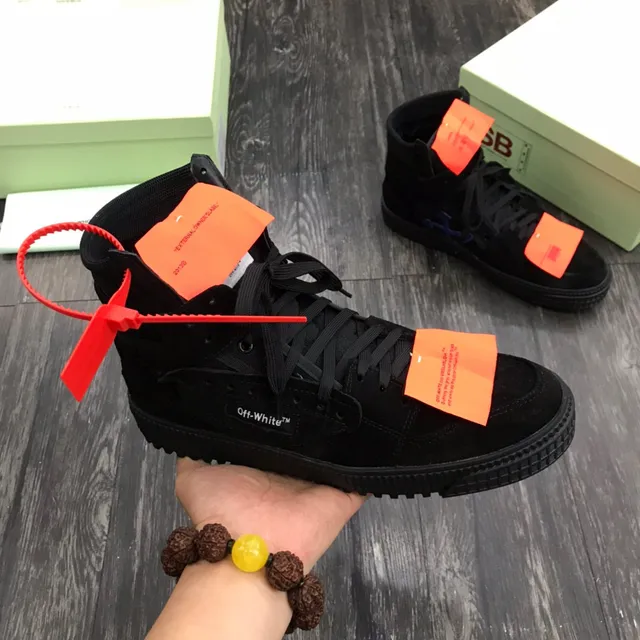 Off-White Noir Orange Haut Imitation daim Tige Style de Vie Sneakers 8