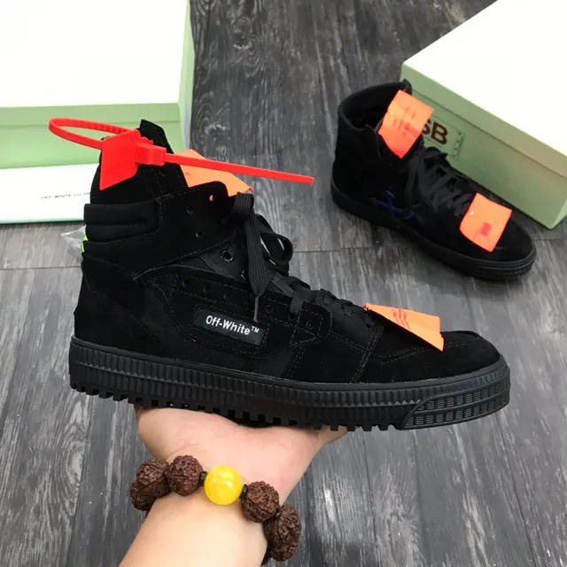 Off-White Noir Orange Haut Imitation daim Tige Style de Vie Sneakers 9