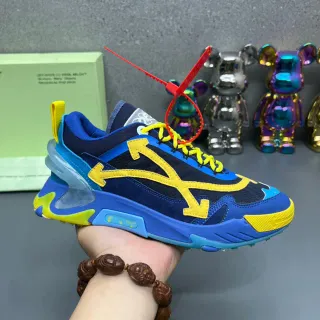 Off-White Blue Yellow Oversized Arrow Motif Industrial Zip-Tie Chunky Sneakers