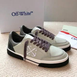 Off-White Industrial Beige Gray Low-Top جلد بانلد أسلوب حياة أحذية رياضية