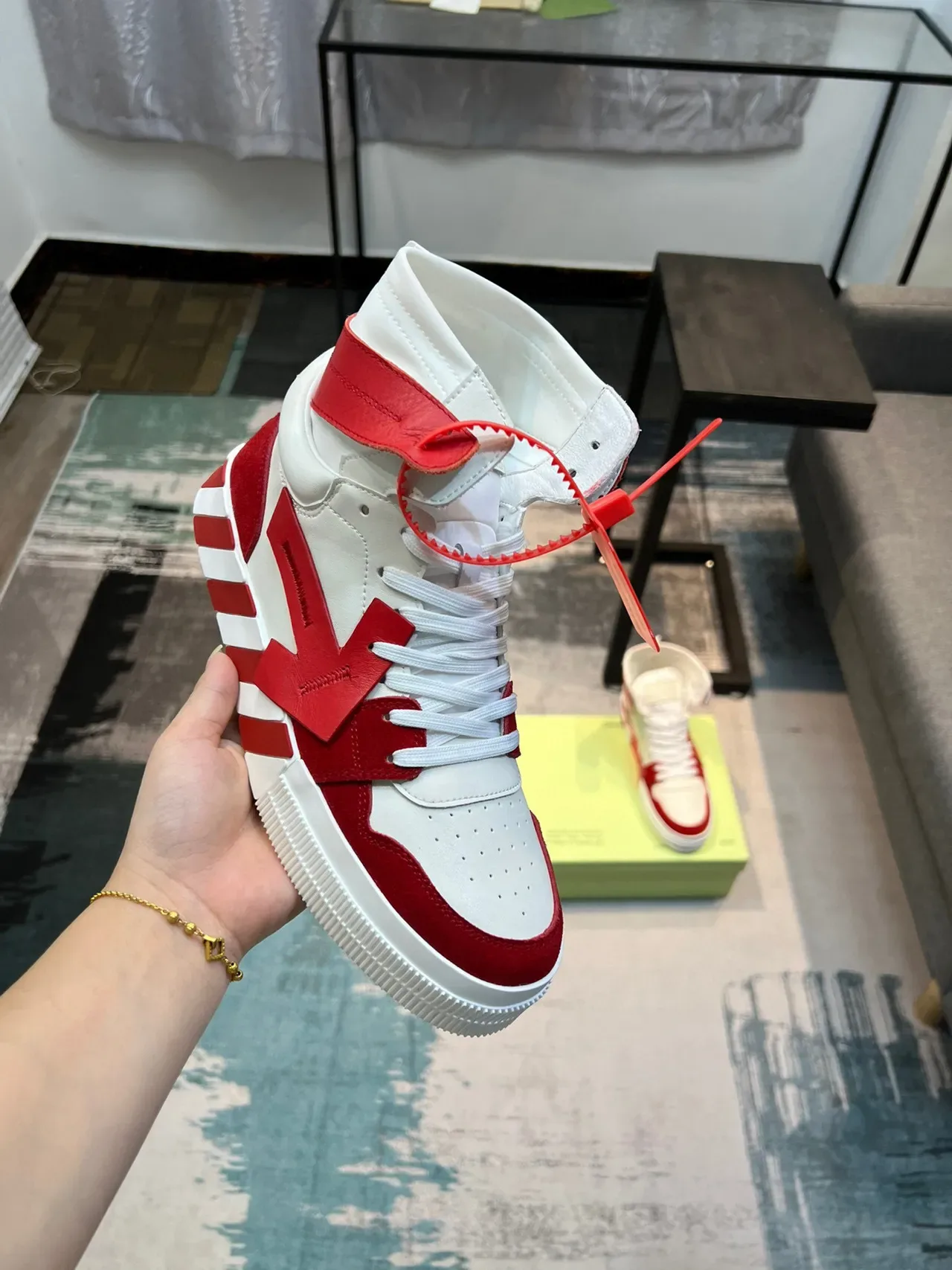 Off-White أحمر عالية الارتفاع صناعية زيب تاي حياة أحذية رياضية 5