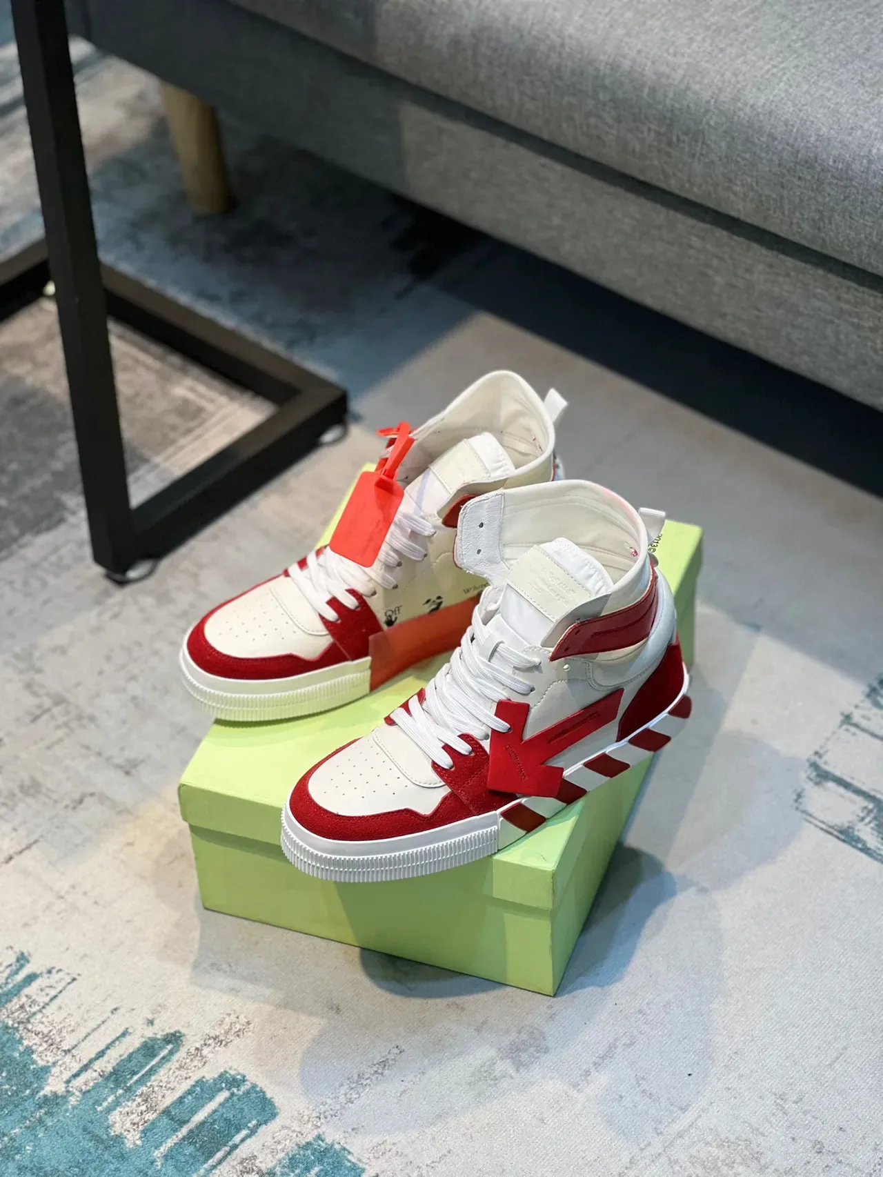 Off-White أحمر عالية الارتفاع صناعية زيب تاي حياة أحذية رياضية 7
