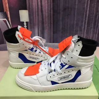 Off-White The Ten أحذية رياضية حيوية زرقاء عالية مع طبقات جلد ونسيج