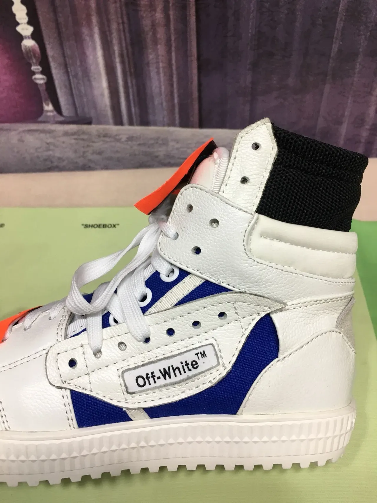 Off-White The Ten أحذية رياضية حيوية زرقاء عالية مع طبقات جلد ونسيج 4