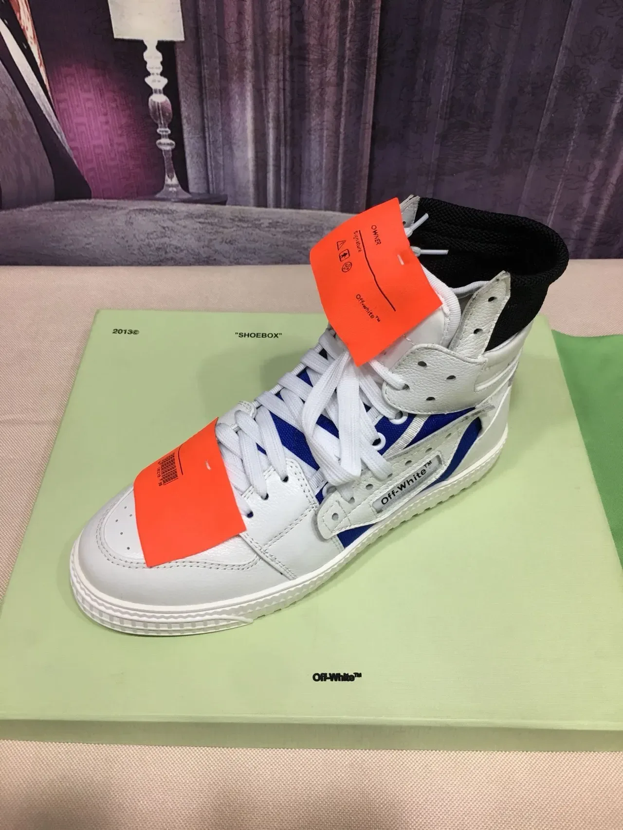 Off-White The Ten أحذية رياضية حيوية زرقاء عالية مع طبقات جلد ونسيج 6