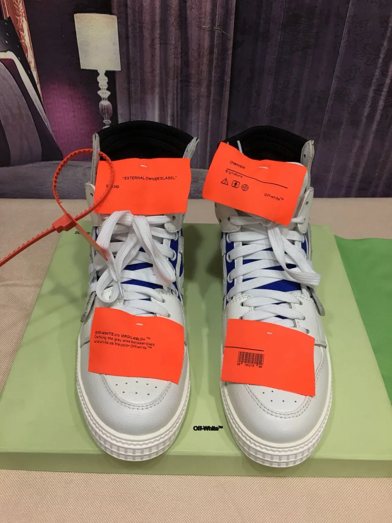 Off-White The Ten أحذية رياضية حيوية زرقاء عالية مع طبقات جلد ونسيج 9